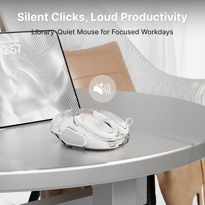 SEUNKWANG EWEADN Q9 Wireless Clear Mouse Dual Mode Bluetooth & 2.4G USB Computer Mouse with RGB Lighting, Silent Clicks, Multi-Device Compatibility for Laptop, PC, MacBook, iPad Cute Mouse-White