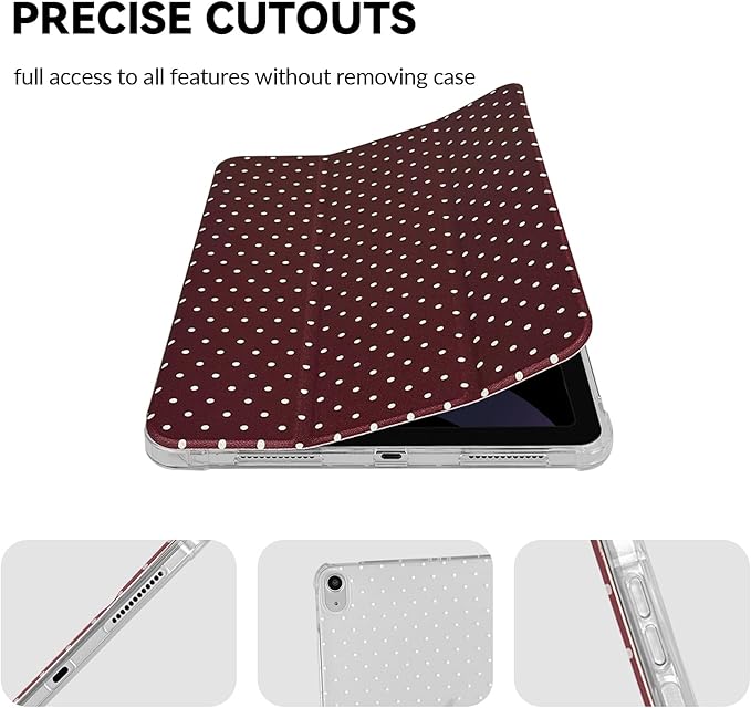 Lovmooful Compatible for iPad Air 6th 11-inch M2 (2024),iPad Air 5/4 (2022/2020 5th/4th Generation 10.9-Inch) Case with Pencil Holder Cute Polka Dot Design Soft TPU Trifold Stand Protective-Wine Red