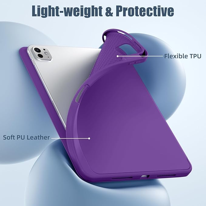 Kidopire New Compatible with iPad Pro 11 Inch Case (M4 2024/M5 2025) with Pencil Holder, Smart Cover with Protective Trifold Stand & Soft TPU Back, Auto Wake/Sleep, Support Pencil Pro, Dark Purple