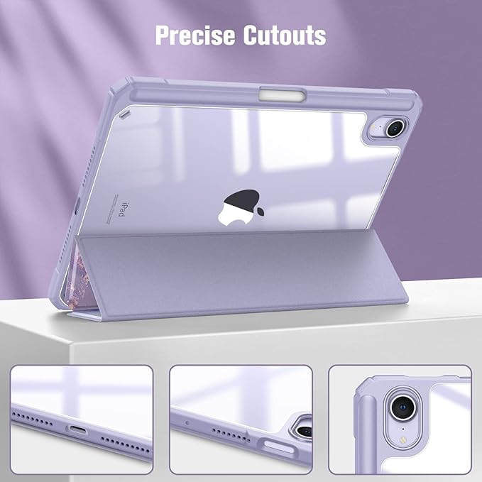 Fintie Hybrid Slim Case for iPad Mini 7 (A17 Pro, 7th Generation) 2024 / iPad Mini 6 (6th Gen) 8.3 Inch, [Built-in Pencil Holder] Shockproof Cover Clear Transparent Back Shell, Lilac Marble