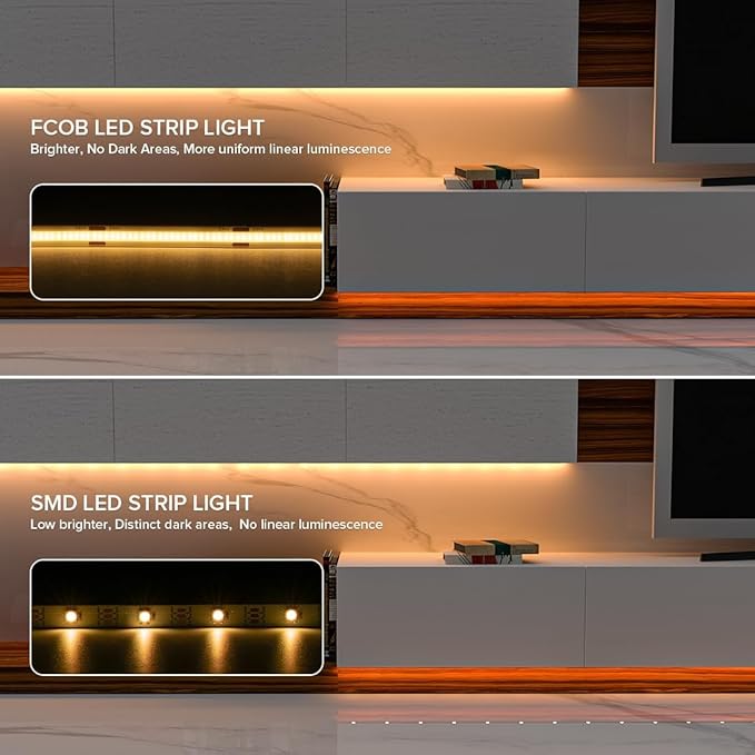 COB LED Strip Lights 16.4FT DC12V Warm White 2700K Dimmable Flexible Uniform Adhesive 480LEDs/m COB Strips for DIY Home Decor Shelf Cabinet, No Adapter/Controller