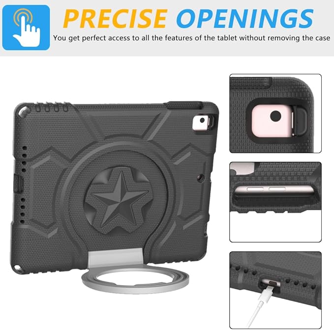 Kids Case for iPad 5th/6th Generation 9.7-inch 2017/2018 Release, Lainergie iPad Air 2 Case with Screen Protector, iPad Pro 9.7 Protective Cover Case Lightweight Shockproof with Handle Stand, Black