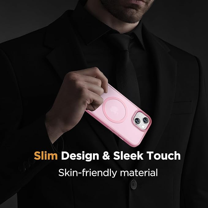 Miracase Magnetic for iPhone 14 Plus Case 6.7 inch (Compatible with MagSafe)（with 2X Screen Protectors） Military-Grade Protection, Anti-Fingerprint Translucent Matte Phone Case Cover, Mes Pink