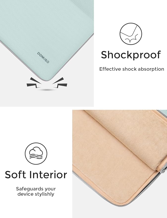 DOMISO Laptop Case Sleeve Protective Cover Compatible with MacBook Air 13 M4 M3 M2,MacBook Pro M2 M1,iPad Air/Pro,13 inch Dell,Lenovo, HP,Asus,Waterproof Computer Cases Bag with Handle,Mint Green