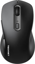 TECKNET Rechargeable Bluetooth Mouse, [ USB + BT5.0 + BT3.0 ] Wireless Mouse, Ergonomic Design, Silent Click, 6-Level 4800 DPI Wireless Mice, 3-Device Switching for Laptop, Computer, MacBook（Charcoal）