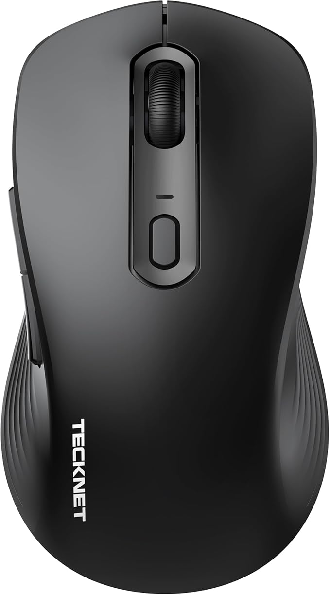 TECKNET Rechargeable Bluetooth Mouse, [ USB + BT5.0 + BT3.0 ] Wireless Mouse, Ergonomic Design, Silent Click, 6-Level 4800 DPI Wireless Mice, 3-Device Switching for Laptop, Computer, MacBook（Charcoal）