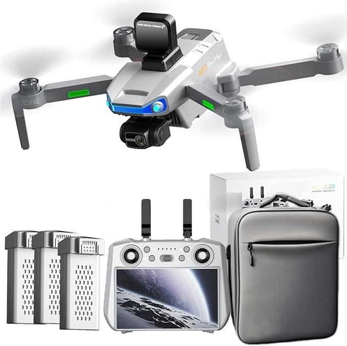 Drones with camera for Adults 4K,3-Axis Gimbal, Drone with 5.5-Inch Large Screen on Remote Controller 64GB memory card, Foldable GPS Drone with Brushless Motor,Auto Return ,Radar Automatic Obstacle Avoidance，90 Min Flight Time, Carrying Backpack for Tr...