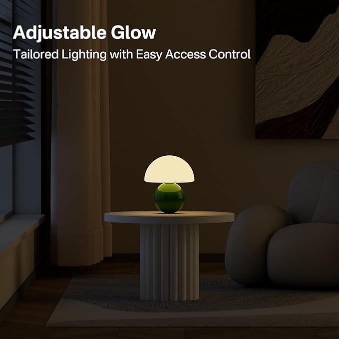 Dawnwake Mushroom Lamp Table Lamp for Bedroom,Desk Bedside Small Lamps for Living Room Night Stands,Mushroom Decor Cute Mini Modern Mid Century Lamps,Unique Aesthetic Living Room Decor(Dark Green)