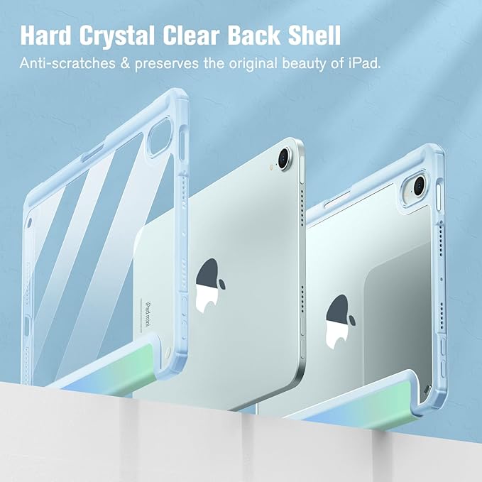 Fintie Hybrid Slim Case for iPad Mini 7 (A17 Pro, 7th Generation) 2024 / iPad Mini 6 (6th Gen) 8.3 Inch, [Built-in Pencil Holder] Shockproof Cover Clear Transparent Back Shell, Seaside Ombre