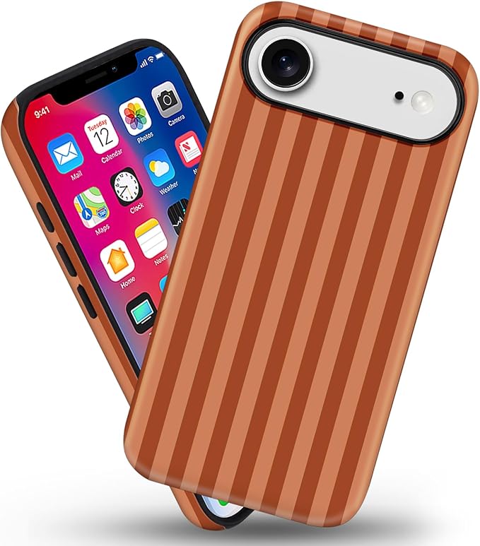 Magnetic for iPhone 17 Air Case Cute Stripes Phone Case, Shockproof Slim TPU and Hard PC Protective Phone Cover Compatible with MagSafe Designed for Women Girls, Deep Brown