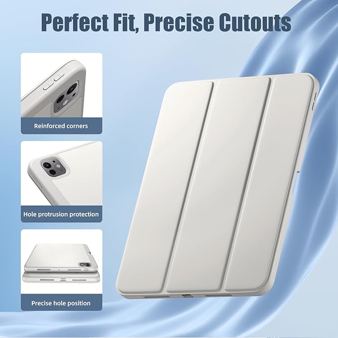 Kidopire New Compatible with iPad Pro 11 Inch Case (M4 2024/M5 2025) with Pencil Holder, Smart Cover with Protective Trifold Stand & Soft TPU Back, Auto Wake/Sleep, Support Pencil Pro, Light Gray