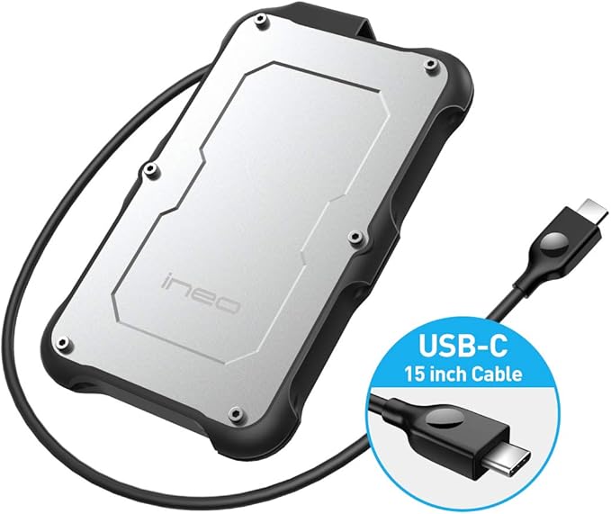 ineo 2.5" USB 3.1 Gen 2 Type-C Rugged Waterproof & Shockproof External Hard Drive Enclosure for 9.5mm & 7mm SATA HDD/SSD [C2580]