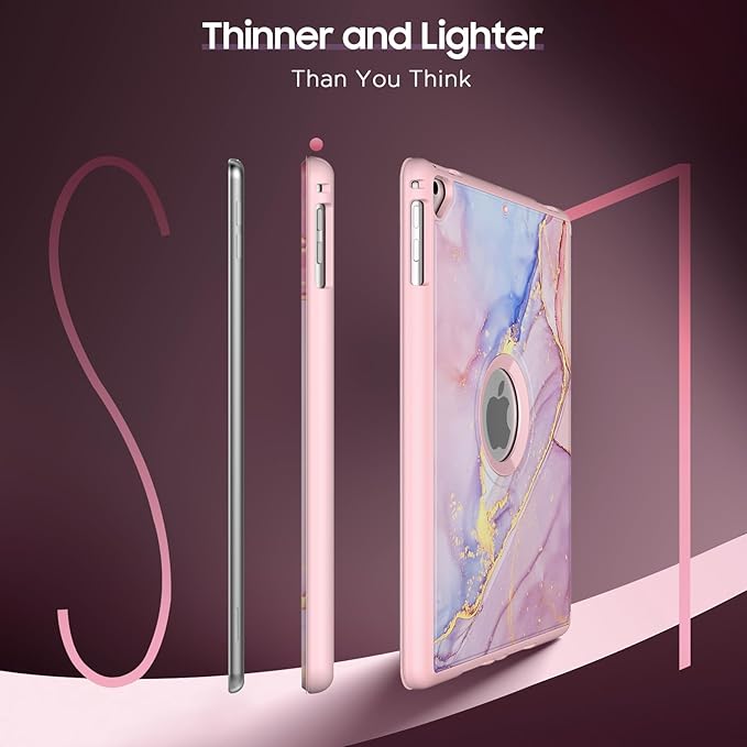 MoKo Case for iPad 6th/5th Generation (2018/2017Model, 9.7 Inch) with Apple Pen Holder, Slim Hollow Logo Smart Cover for iPad 9.7 inch, Also Fit iPad Pro 9.7/Air 2/Air, Light Pink Gold Marble