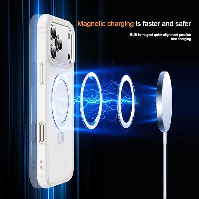 SKYLMW Compatible with iPhone 17 Pro Max Case with Invisible Magnetic O-Ring Stand Military-Grade Phone Case for iPhone 17 ProMax 6.9" [Compatible with Mag-Safe][Great Grip Feeling],Translucent