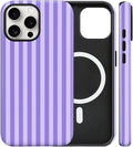 Magnetic for iPhone 14 Pro Max Case Cute Stripes Phone Case, Shockproof Slim TPU and Hard PC Protective Phone Cover Compatible with MagSafe Designed for Women Girls, Light Purple