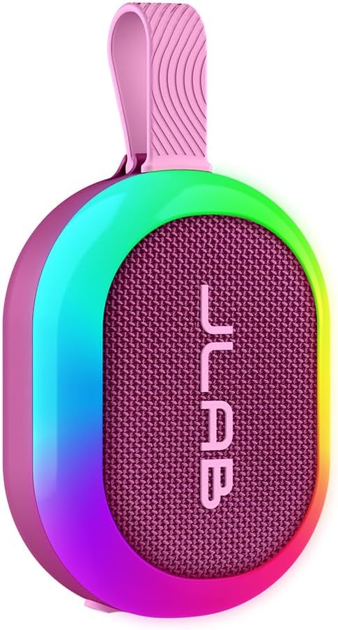 JLab Pop Party Portable Bluetooth Speaker, Mulberry, 8+ Hours of Playtime, IP55 Waterproofing, Detachable Loop Handle, Customizable RGB LED Lighting, Lab Sync Up to 100 Speakers, Custom Sound in-App