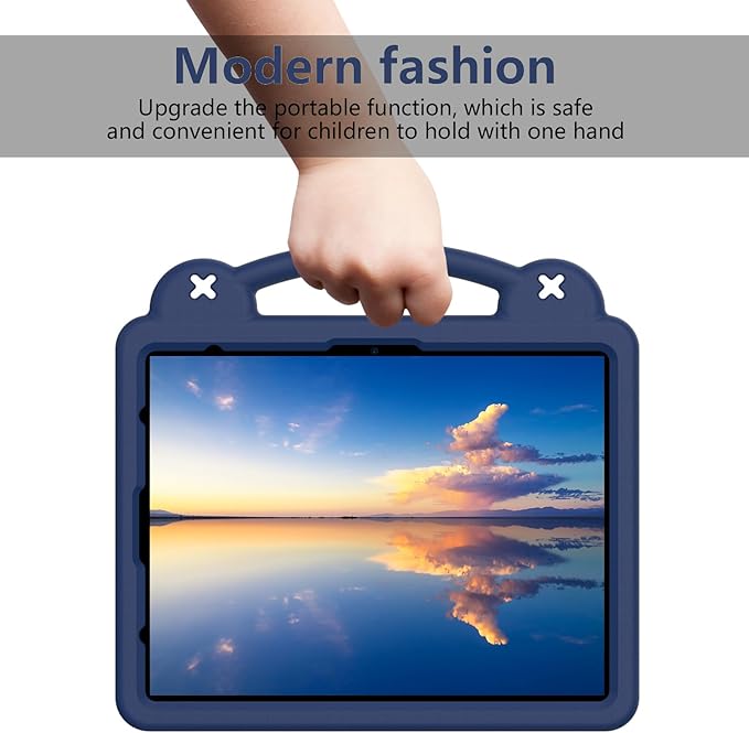 Kids Case for iPad Air 13 inch M3 2025/M2 2024,iPad Pro 13 inch M4 2024 & iPad Pro 12.9 inch Case 6th/5th/4th/3rd Gen 2022 2021 2020 2018 with Stand/Pencil Holder/Handle, Navy Blue Bear