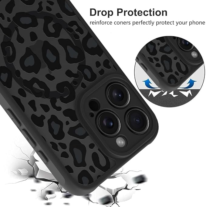 KANGHAR Case for iPhone 15 Pro Max Phone Case [Compatible with Magsafe] Leopard Printed Pattern Cute Cheetah Protective Magnetic Case for Girls Women Men 6.7"