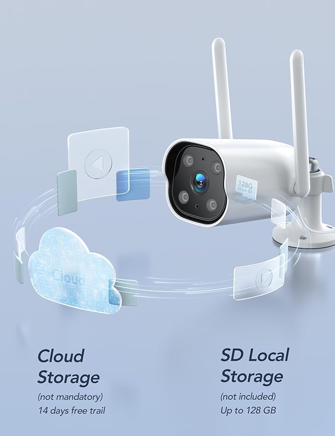 GNCC Outdoor Security Camera Wireless, 2K Cameras for Home Security, Color Night Vision, Motion Detection, 2-Way Audio, Cloud Storage Subscription Required, IP65 Waterproof, Only 2.4GHz (White-1P)