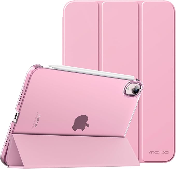 MoKo for iPad mini 7 (A17 Pro) Generation Case 2024, iPad mini 6 Case 2021, 8.3-inch Slim Lightweight Protective Hard Back PC Shell Stand Cover Support Touch ID, Auto Wake/Sleep, Nosegay Pink