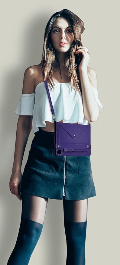 Handbag Case for iPad Air 13" & Pro 12.9" 2018-2022, Techcircle PU Leather Folio Stand iPad Crossbody Wallet Case with Pencil Pocket, Card Slots, Hand Strap+Shoulder Strap, Purple