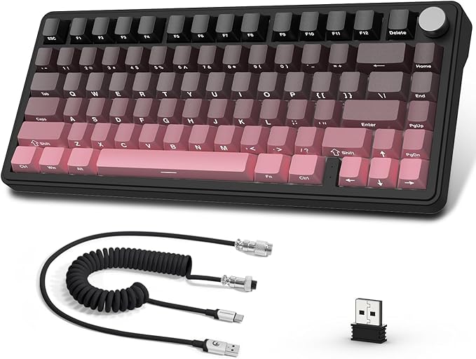 ATTACK SHARK X85 Wireless Mechanical Gaming Keyboard with Knob,Hot Swap,BT/2.4GHz/USB-C,Side Print PBT Keycaps,Gasket,RGB,Coiled Cable,Linear White Jade Switch for Win/PC/MAC
