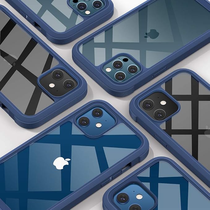 Diaclara Designed for iPhone 12/12 Pro Case, Full Body Rugged with Built-in Touch Sensitive Anti-Scratch Screen Protector, Soft TPU Bumper Case for iPhone 12/12 Pro 6.1" (Dark Blue and Clear)