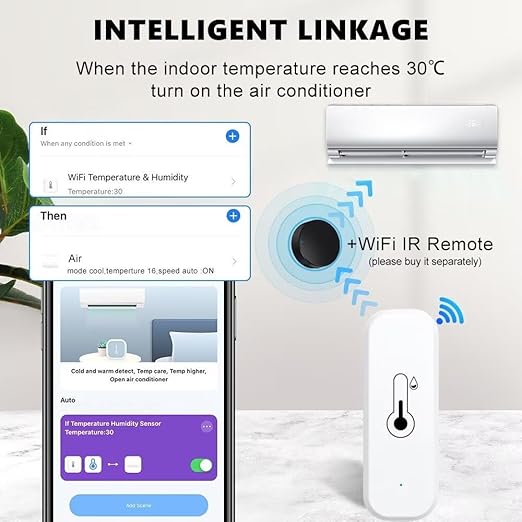 WiFi & Bluetooth Temperature and Humidity Sensor,No Hub Required,Compatible with Alexa and Google Home,for Home, Baby Rooms,Greenhouses Accessories, Garages, Office 2Pack(No Include Battery)