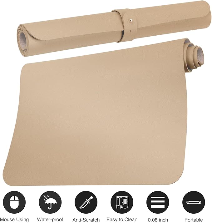 Boutilon Leather Desk Pad Protector,Non-Slip Mouse Pad,Laptop Desk Pad,Office Mouse Mat,Waterproof Leather Desk Blotter,Desk Writing Pad for Office and Home (XL-Beige,35.4"x 15.7")