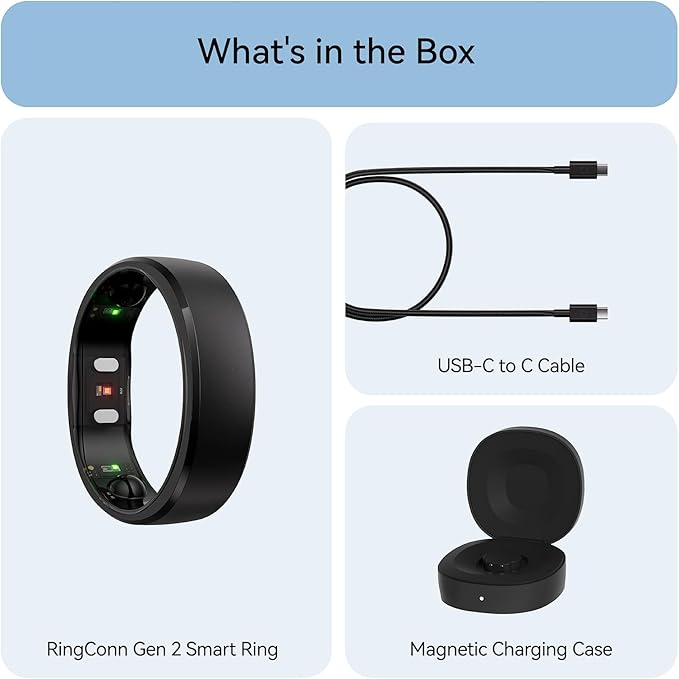 RingConn Gen 2, World’s First Smart Ring with Sleep Apnea Monitoring, No APP Subscription, 12-Day Battery Life, Stress/Heart Rate/Women's Health Tracker, Android & iOS Compatible (Black, Size 7)