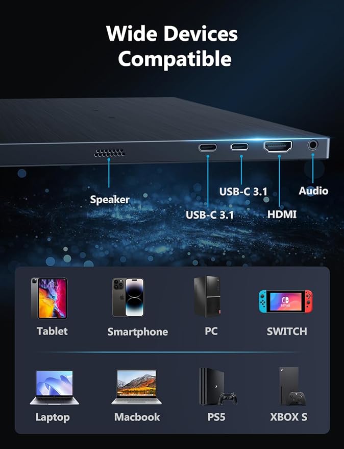 MAGICRAVEN Portable Monitor, 17.3" 4K Second Display for Laptop & Console, USB-C & HDMI Laptop Screen Extender with Built-in Speakers, Works with PS5, Xbox, Switch, Ideal for Travel, Home & Office