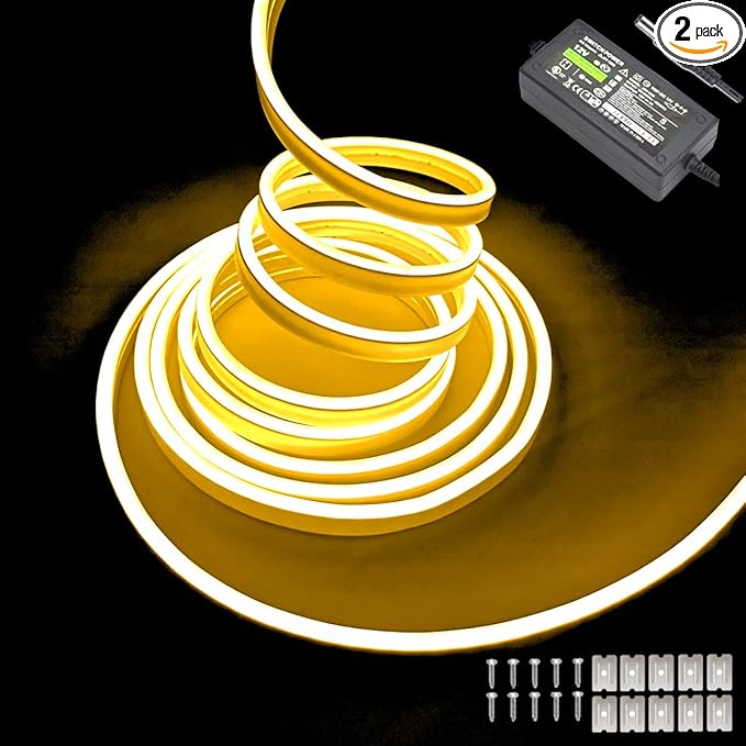 Yellow Neon LED Strip Lights, 16.4ft 12V Waterproof Flexible Light for Indoor/Outdoor Decoration (Includes Power Adapter)