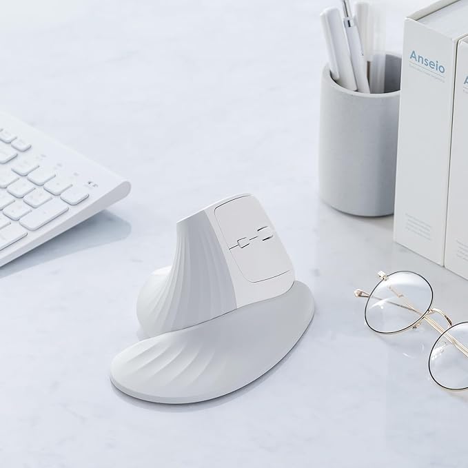 SANWA Wireless Ergonomic Mouse for Large Hands, Silent Click Vertical Mice with Removable Wrist Rest, 1000-4000 DPI, 3-Device (2.4G + 2 Bluetooth 5.4), Compatible with Mac, Windows, Laptop, PC, White