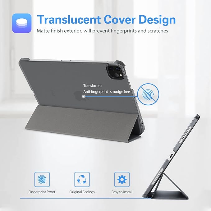 ProCase Smart Case for iPad Pro 12.9 2022/2021/2020/2018, Slim Stand Hard Back Shell Smart Cover for iPad Pro 12.9" 6th Gen/5th Gen/4th Gen/3rd Gen -Grey
