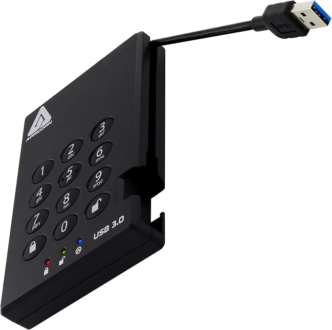 Apricorn 500GB Aegis Padlock USB 3.0 256-bit AES XTS Hardware Encrypted Portable External Hard Drive (A25-3PL256-500)