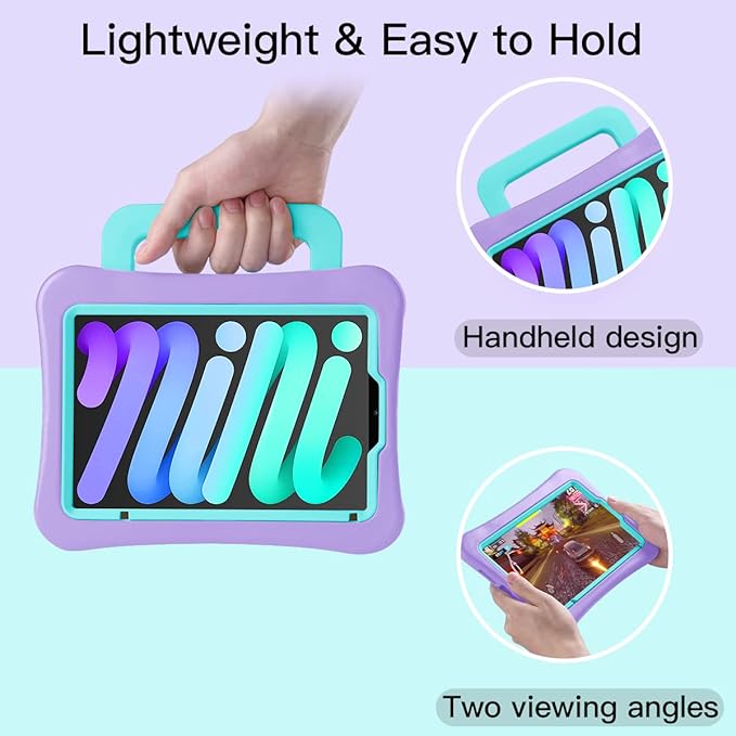 Kids Case for iPad Mini 7 (A17 Pro) 2024 /iPad Mini6 2021, Light Weight Heavy Duty/Shockproof/Drop Proof with Handle/Kickstand, Child Friendly Cover for iPad Mini 7th/6th Gen 8.3inch (Purple)
