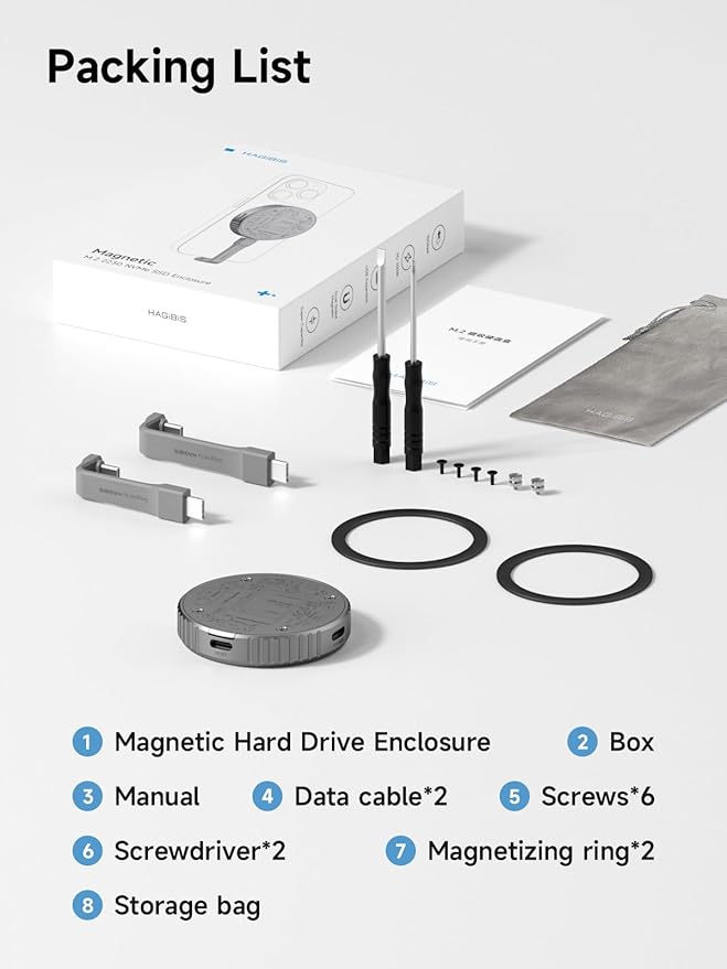 Hagibis Magnetic M.2 2230 NVMe SSD Enclosure with Magsafe for iPhone 17 16 15 Pro Max ProRes, 10Gbps USB C to NVMe Adapter, 100W PD, USB C, External SSD Case for MacBook, iPad Pro(MC100 Pro)