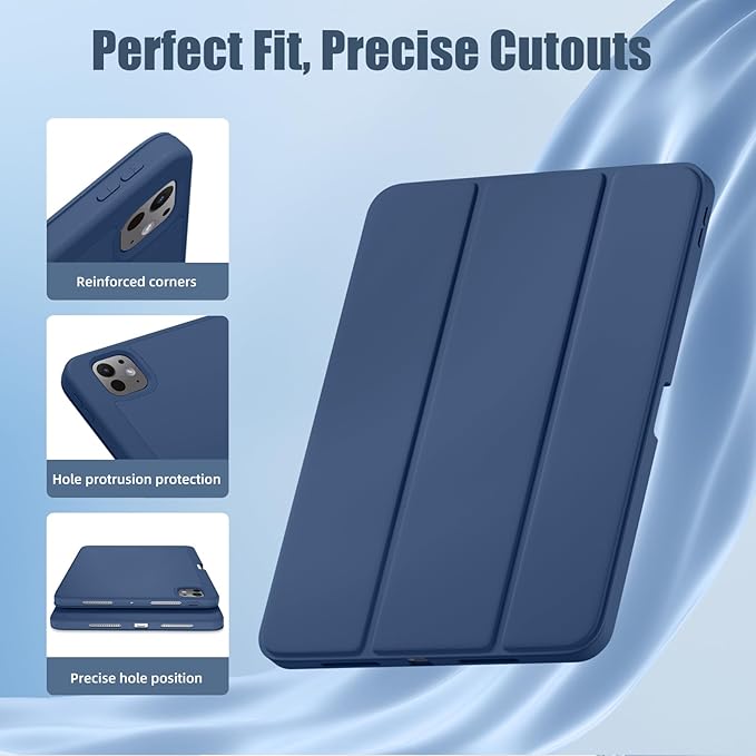 Kidopire New Compatible with iPad Pro 11 Inch Case (M4 2024/M5 2025) with Pencil Holder, Smart Cover with Protective Trifold Stand & Soft TPU Back, Auto Wake/Sleep, Support Pencil Pro, Dark Blue