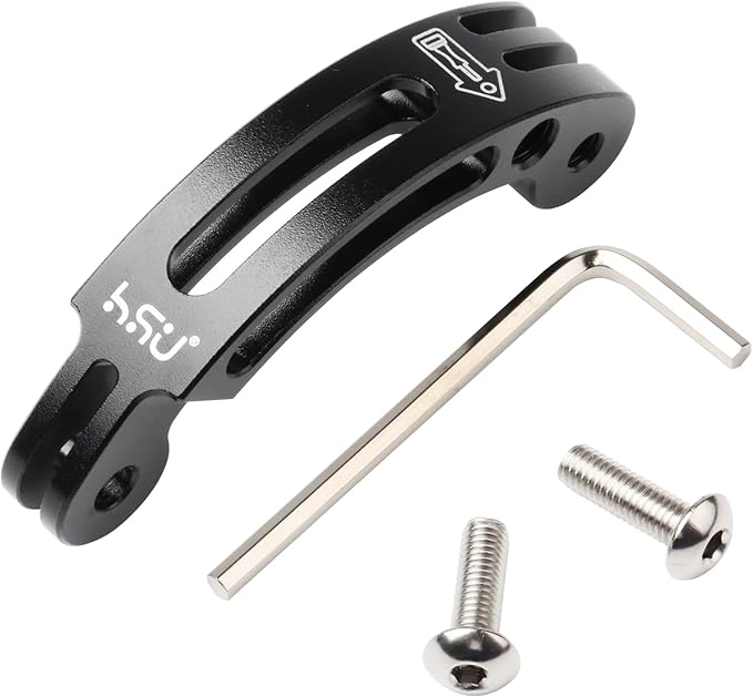 HSU Aluminum Alloy Curved Extension Arm (3”) Metal Pole Mount Helmet Stick Extension Arm Mount for Hero 13/12/11/10/9/8/7/6 Black, DJI Osmo Action 5 Pro/4/3 and More Action Cameras (Black)