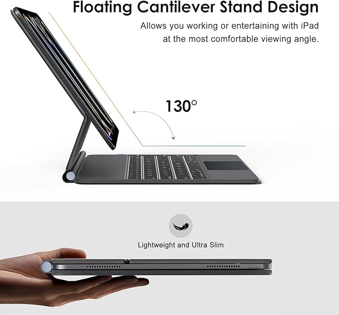 runelk Keyboard Case for iPad Pro 13-inch (M4 2024 / M5 2025), Magic-Style Magnetic Keyboard Case with Multi-Touch Trackpad, Floating Cantilever Stand Compatible with iPad Pro 13 - Graphite Black