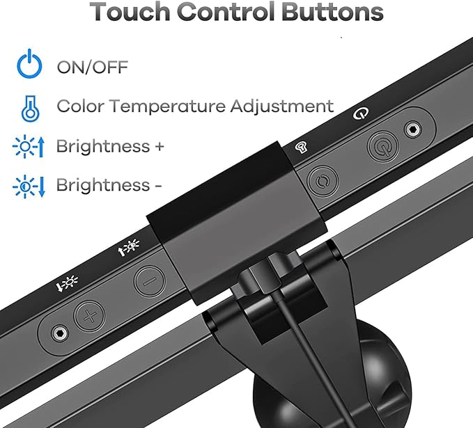 Monitor Light Bar, USB Powered LED Computer Light for Desk/Office/Home, 3 Adjustable Color Temperature, 10 Dimming Brightness Levels, No Screen Glare, Black