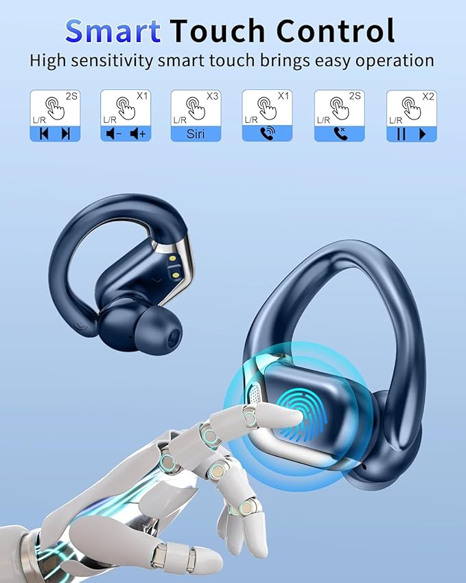 Wireless Earbuds, Bluetooth 5.4 Headphones Sport, 50H Deep Bass Sound Over Ear Buds with 4 ENC Noise Cancelling Mic, Dual LED Display, IP7 Waterproof Earphones with Earhook for Workout/Running/Gym
