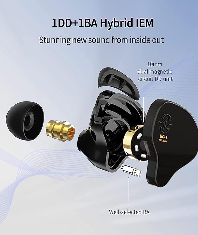 Kinboofi CCZ Melody in Ear Monitors, Dynamic Hybrid Dual Driver in Ear Headphones 1BA+1DD HiFi Wired Headphones Musicians IEM Upgrade Deep Bass Suitable for Audiophile Musician(No MIC, Black)…