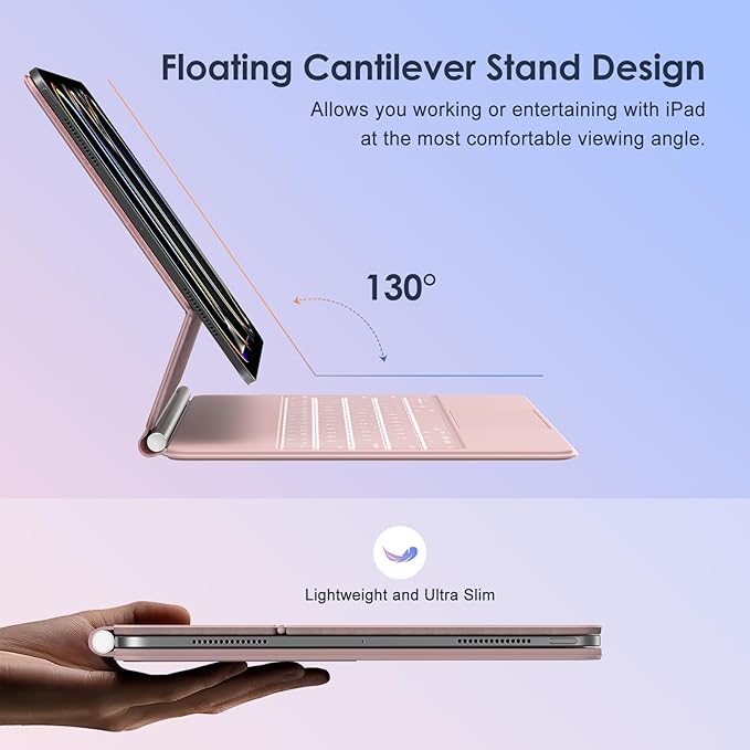 runelk Keyboard Case for iPad Pro 13-inch (M4 2024 / M5 2025), Magic-Style Magnetic Keyboard Case with Multi-Touch Trackpad, Floating Cantilever Stand Compatible with iPad Pro 13 - Pink