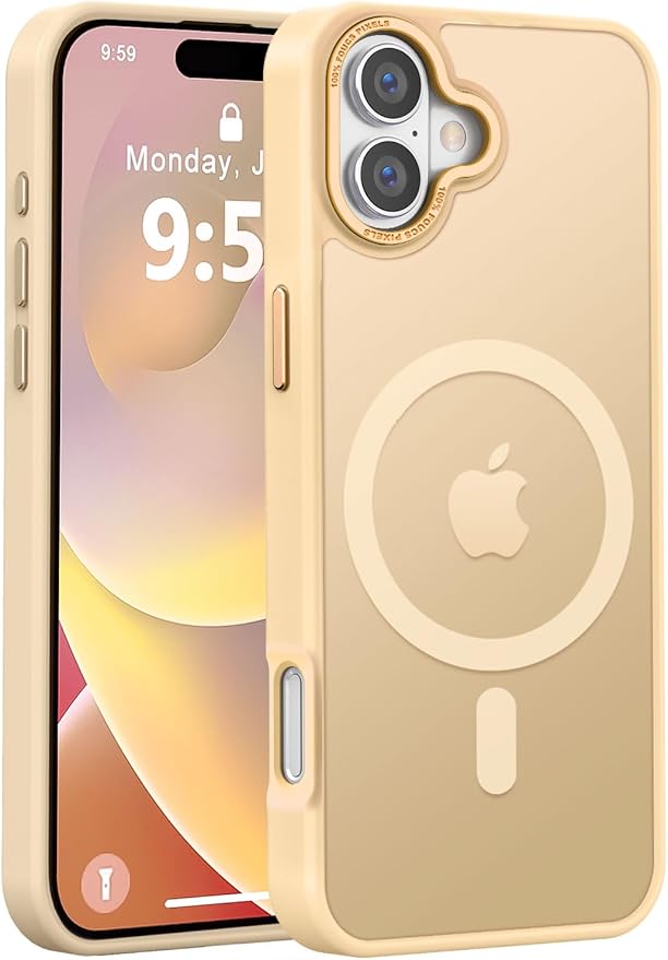 Newfuture Designed for iPhone 16 Case with Magnetic [13 FT Military Drop Protection] [Compatible with Magsafe] Slim Translucent Matte Shockproof with Anti-Fingerprint Phone Case, Creamy Yellow