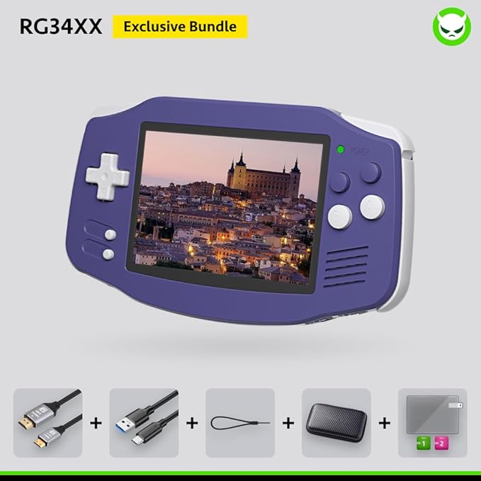 RG34XX Handheld Game Console 18K+ Preloaded Retro Games 35 Emulators 3.4” IPS Display 4K TV Output Classic Video Game Console Portable Gaming System with Fancy Case & Accessories (Indigo-128GB)