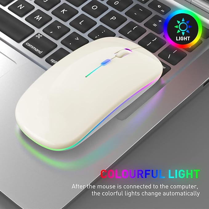 PEIBO Bluetooth Wireless Mouse for Laptop mac MacBook ipad MacBook air MacBook pro pc Desktop Computer Windows Chromebook Notebook (Cream White)