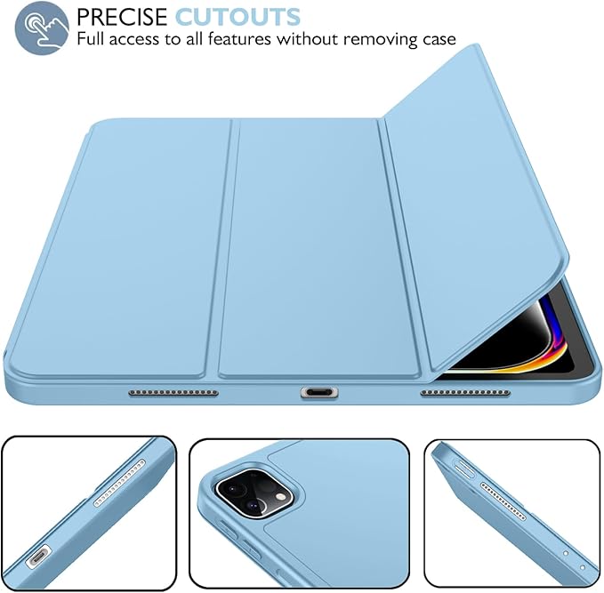 iMieet Case for iPad Pro 11 Inch (M5) 2025 /(M4) 2024 5th Gen, Trifold Stand Smart Cover with Pencil Holder and Soft TPU Back, Auto Wake/Sleep (Azure Blue)
