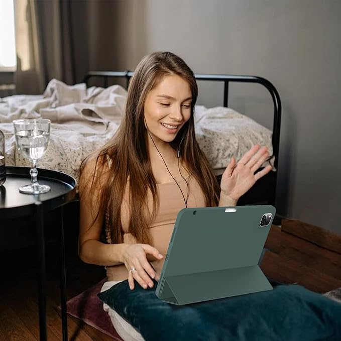 KENKE for iPad Pro 11 Inch Case 4th/3rd/2nd/1st Generation 2022/2021/2020/2018 Magnetic Attachment 2nd Pencil with Right Side Pencil Holder Soft Slim PU Cover Auto Wake/Sleep (Dark Green)