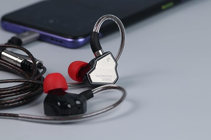 Linsoul 7Hz Salnotes Zero HiFi 10mm Dynamic Driver in-Ear Earphone IEM with Metal Composite Diaphragm Stainless Steel Faceplate Detachable 2Pin OFC Cable (Black, with Mic, Type C)